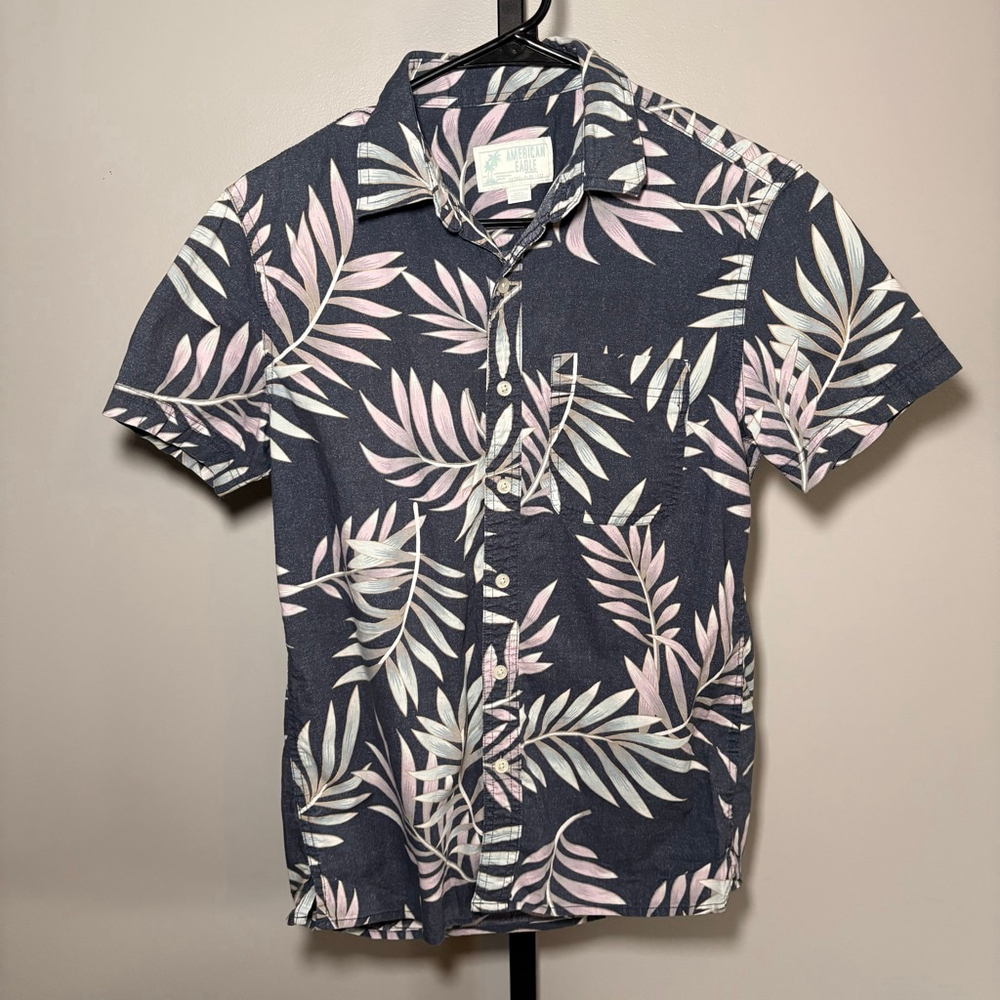 Men's AMERICAN EAGLE Navy Pink Leaf Casual Button Down Shirt‎ XS